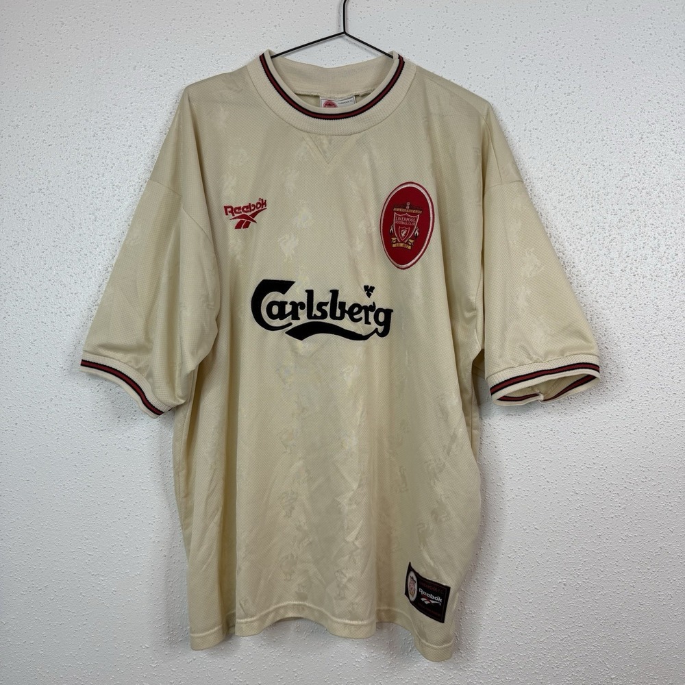 Reebok 1996 Liverpool Away Ecru Jersey Carlsberg Rare Vintage Size 50 /52 XL